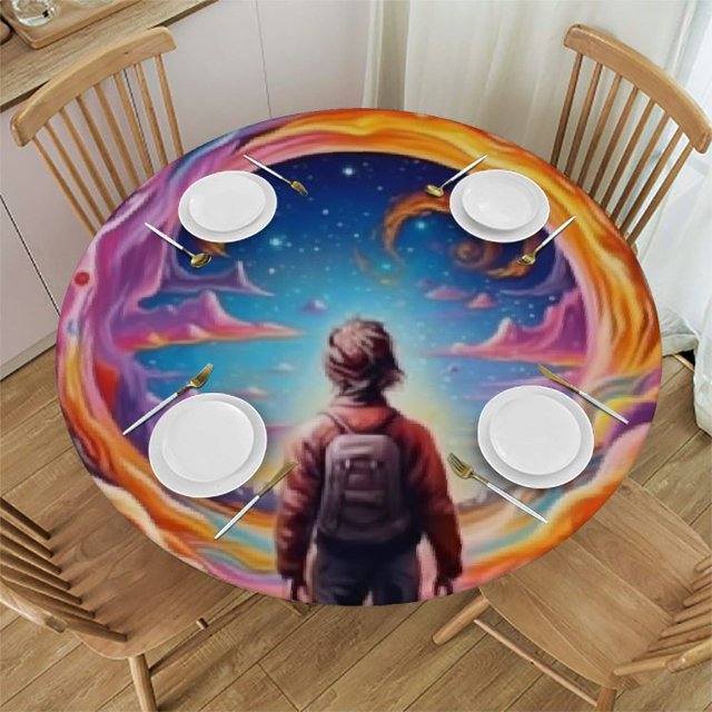 Autua Psychedelic Art Round Table Cover Stain Resistant and Washable