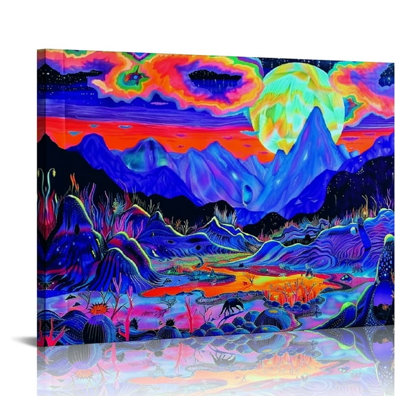 Autua Psychedelic Mountains Sun Canvas Wall Art for Living Room Bedroom Home Office Decor 20x16in