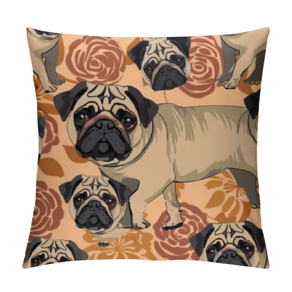 Autua Pug Theme Decorative Throw Pillow Cover for Home Couch Living Room Bed Sofa - Pug Graphic Design Pillowcase for All Year Round Home Decor 1PC 18x18in