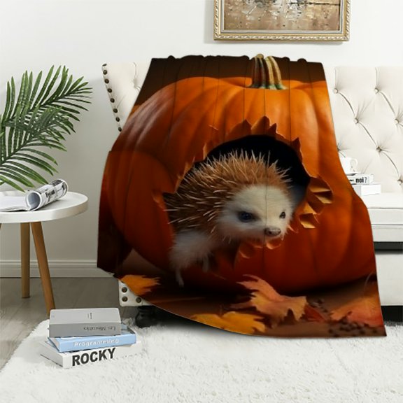 Autua Pumpkin Hedgehog Hay Warm Lightweight Fleece Blanket All Seasons 40x50in