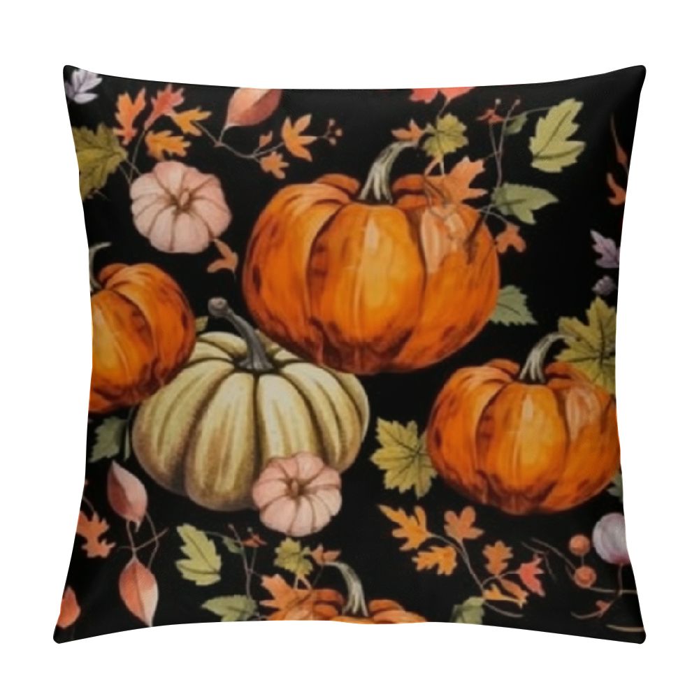 Autua Pumpkins Leaves Graphic Decorative Cushion Cover for Home Couch
