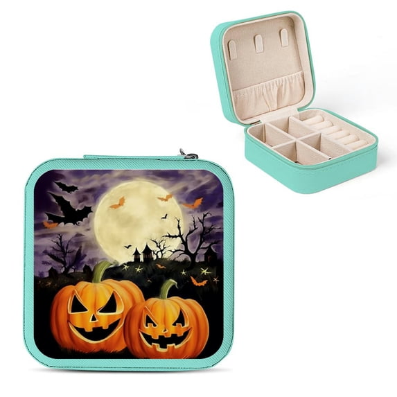 Autua Pumpkins Moon Boo Travel Jewelry Case Organizer Box for Necklace Ring Earring Gifts Green