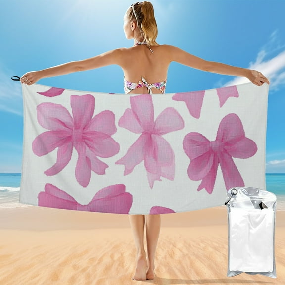 Autua Quick Dry Bath Towel Pink Bows Ultra-Fine Fiber 27.5x55in 55x27.5in