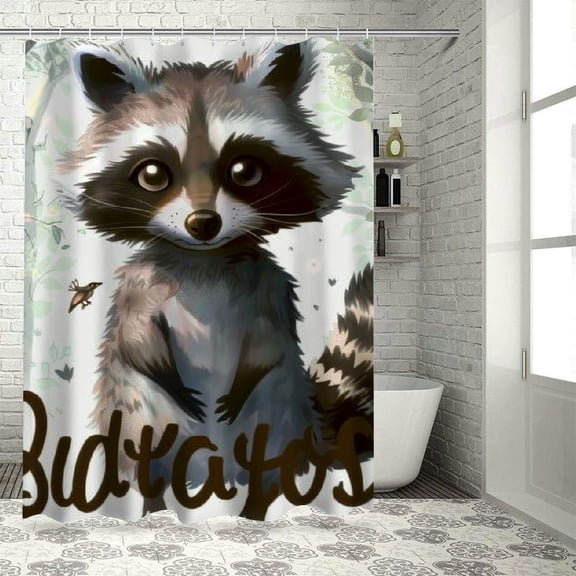 Autua Raccoon Furry Art Chic Modern Bathroom Decor Shower Curtain with Hooks 69"x72