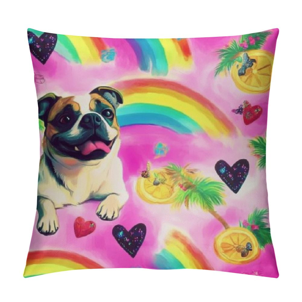 Autua Rainbow Dog Graphic Decorative Throw Pillow Cover for Home Couch