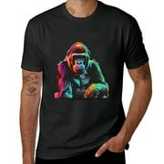 Autua Rainbow Orangutan Summer Short Sleeve T-Shirt Novelty Fashion Vintage Plus Size Printed T-Shirt Black