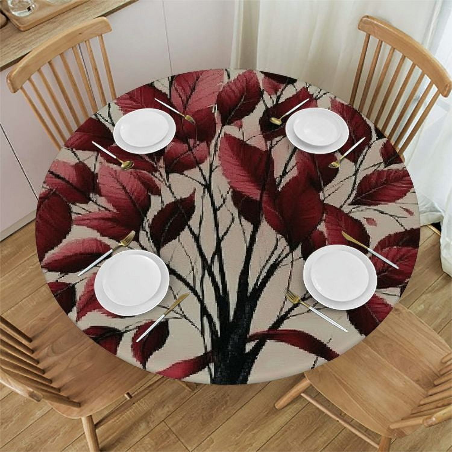 Autua Red Leaves Round Tablecloth Stain-Resistant Washable Indoor ...