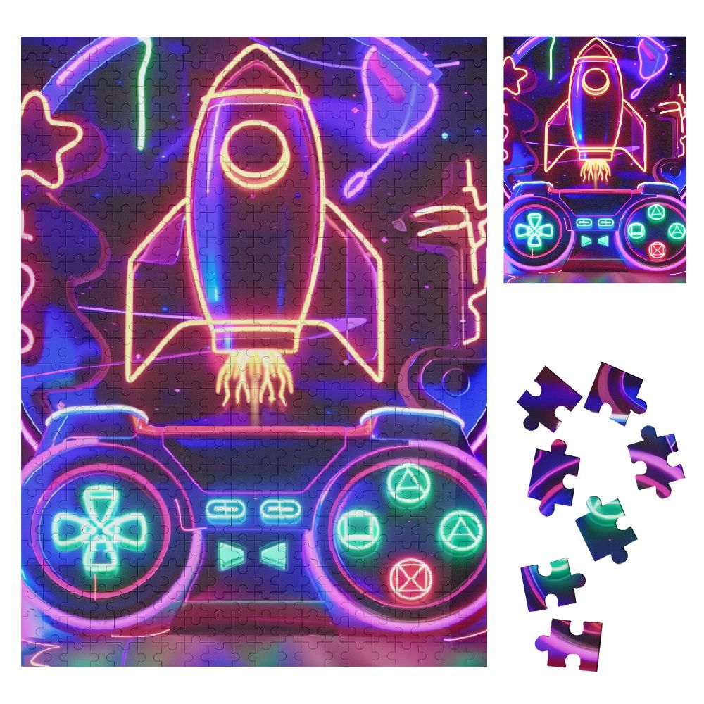 Autua Retrofuturism Neon Lighting Wooden Jigsaw Puzzle Vertical ...