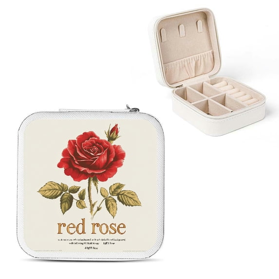 Autua Rose Leaves Golden Base Travel Jewelry Box for Necklaces, Rings, Earrings - Compact Size, Multiple Storage Spaces, Zipper Closure White