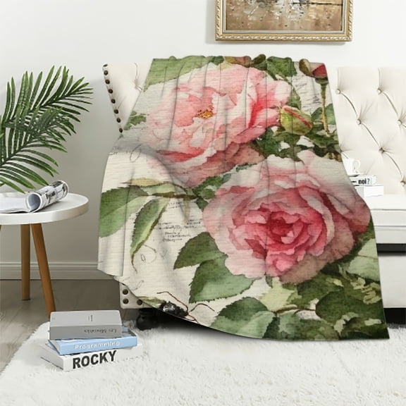 Autua Roses Bug Watercolor Painting Warm Lightweight Blanket Soft Fleece Blankets Throw Blanket Living Rooms Sofa Decor Cow Gifts All Seasons Bed 40x50in