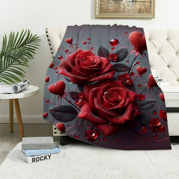 Autua Roses Hearts Dewdrops Warm Lightweight Fleece Blanket Soft Blankets Throw Blanket for Living Rooms Sofa Decor All Seasons Exquisite Gifts for Valentine's Day Super Soft Blanket 40x50in
