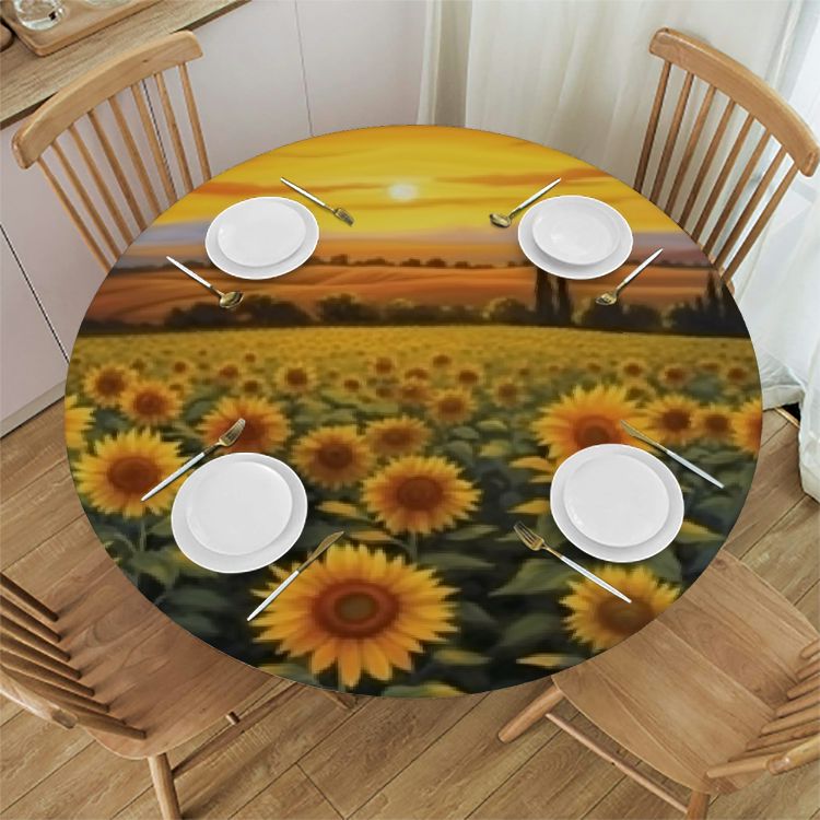 Autua Round Tablecloth 100 Polyester with Elastic Edge Waterproof
