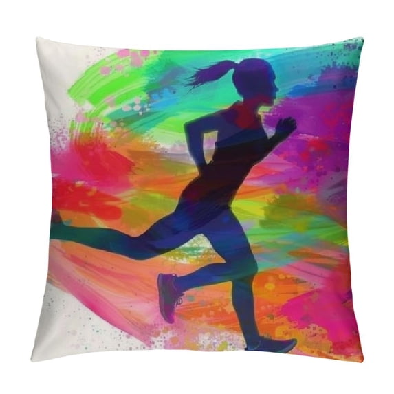 Autua Running Graphic Decorative Throw Pillow Cover for Home Couch Bed Sofa - Short Plush Cushion Case 1PC 18x18in