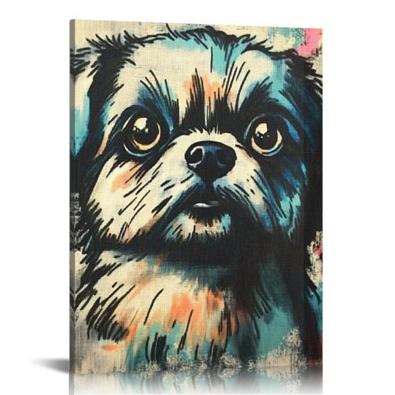Autua Sad Dog Print On Canvas Wall Art For Living Room Bedroom Office 12x16 in