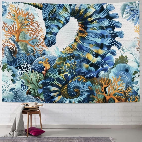 Autua Sea Horse Corals Seaweeds Tapestry Wall Hanging Unique Style Graphic Tapestries Home Wall Decor Art for Living Room Bedroom Apartment Farmhouse Dorm 40x30inch