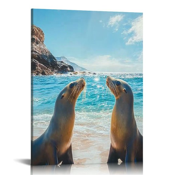 Autua Sea Lions Beach Ocean Canvas Prints Wall Art Home Decor 12x16 in