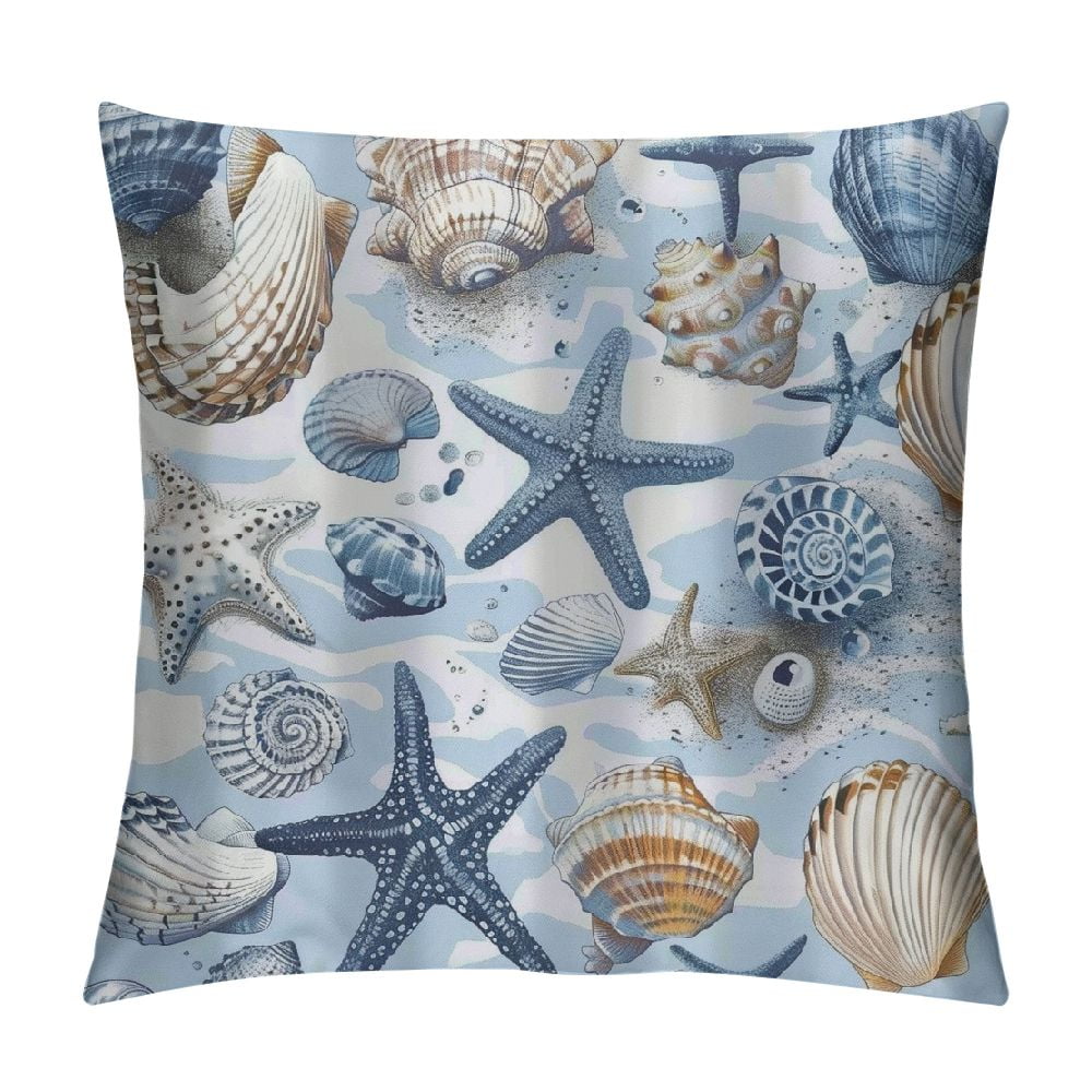 Autua Sea Shells Starfish Ocean Decorative Throw Pillow Cover for Home