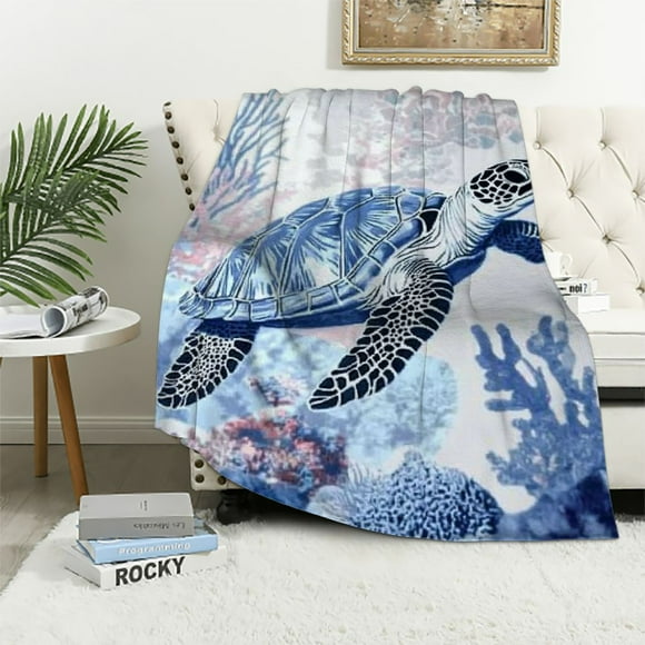 Autua Sea Turtle Coral Ocean Warm Lightweight Blanket Soft Fleece Blankets Throw Blanket for Living Rooms Sofa Decor All Seasons Bedding 40x50in
