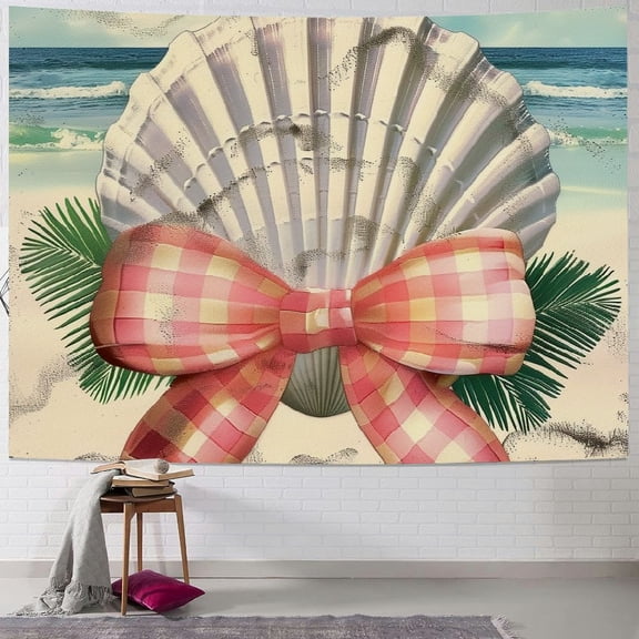 Autua Seashell Bow Beach Tapestry Wall Hanging Unique Style Graphic Tapestries Home Wall Decor Art for Living Room Bedroom Apartment Farmhouse Dorm 40x30inch