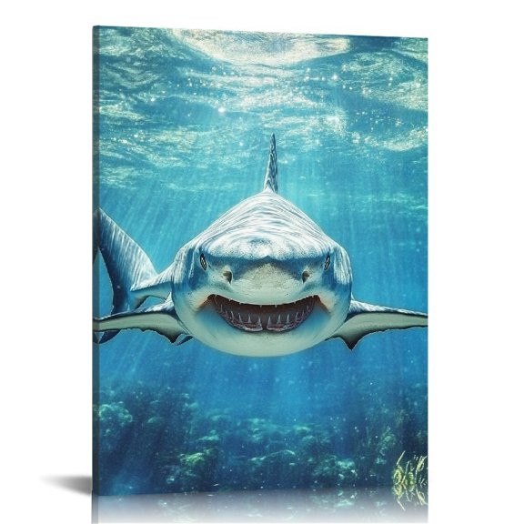 Autua Shark Ocean Reef Canvas Print Wall Art for Home Decor 12x16 in