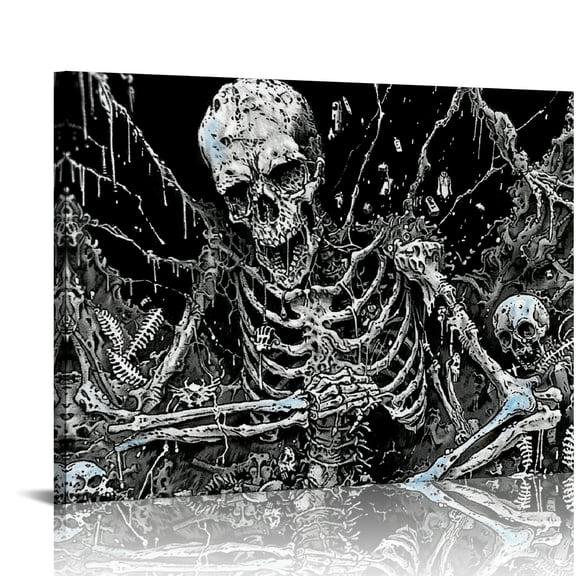 Autua Skeleton Graveyard Halloween Canvas Wall Decor For Home 20x16in