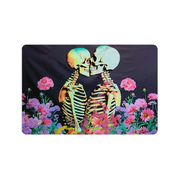 Autua Skeleton Human Flowers Diatom Mud Bath Mat Home Decor Quick Drying Absorbent Rubber Backed 24x16in