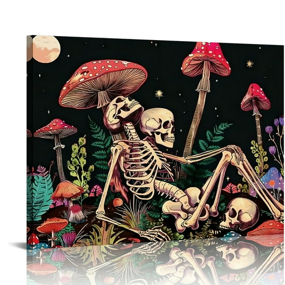 Autua Skeleton Mushroom Psychedelic Art Canvas Prints Wall Decor 16x12in