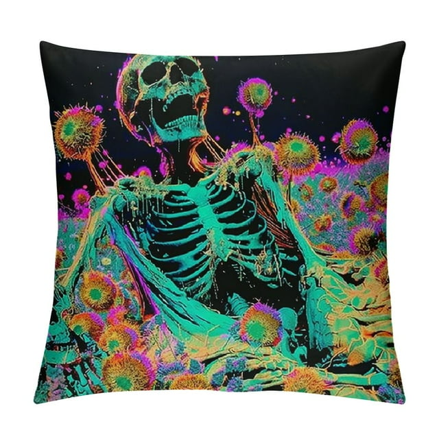 Autua Skeleton People Flowers Graphic Decorative Throw Pillow Cover for