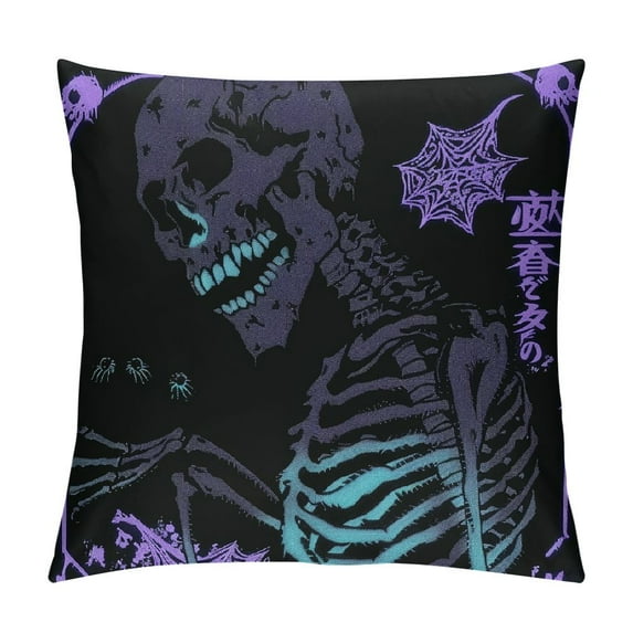 Autua Skeleton Spider Glow in the Dark Graphic Decorative Cushion Throw Pillow Cover for Home Living Room Sofa - Halloween Theme Soft and Durable 1PC 18x18in
