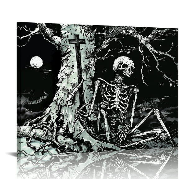 Autua Skeleton Tree Dark Art Print On Canvas For Home Decor 16x12in