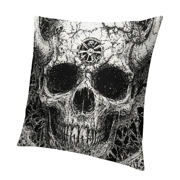 Autua Skull Circular Design Dark Art Short Plush Pillowcase Home Furnishing 12x12in
