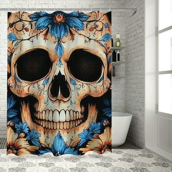 Autua Skull Flowers Gothic Art Shower Curtain for Bathroom 100% Polyester Washable Shower Curtain with Hooks 36"x72