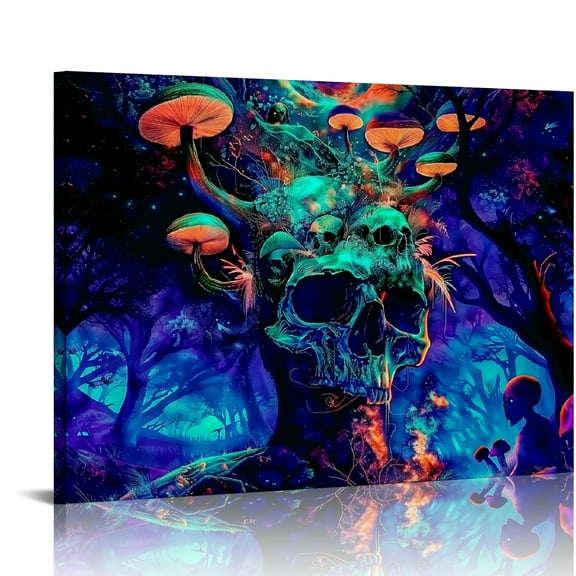 Autua Skull Forest Psychedelic Canvas Prints Wall Art Home Decor 20x16in