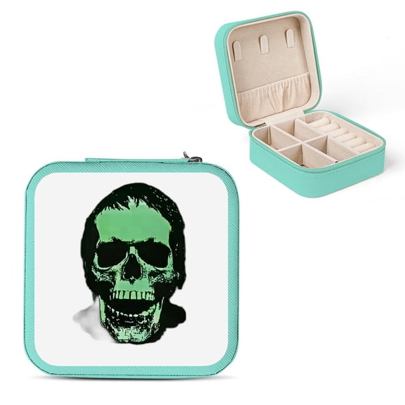 Autua Skull Minimalism Dark Style Travel Jewelry Case Organizer with Necklace, Ring, Earring Slots - Portable Jewelry Box for Gifts Green