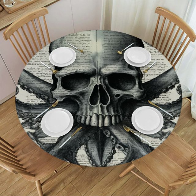Autua Skull Swords Octopus Round Table Cover Stain Resistant & Washable