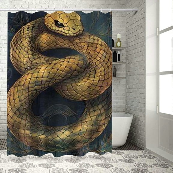 Autua Snake Shower Curtain 100% Polyester Washable with Hooks 36"x72