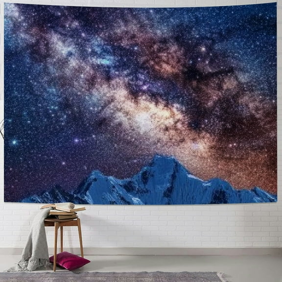 Autua Snow Mountain Milky Way Tapestry Wall Hanging Space Starry Night Winter Landscape Tapestry 40x30inch