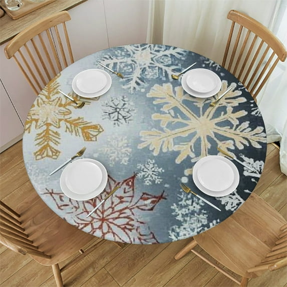 Autua Snowflakes Round Tablecloth Stain-Resistant Washable 100% Polyester 38"-42