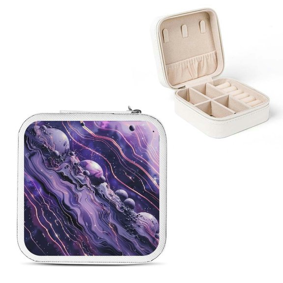 Autua Space Art Flexible Storage Jewelry Box Necklace Ring Earring Organizer Travel Case, Compact Size with Zipper, Mini Holder with Multiple Compartments White