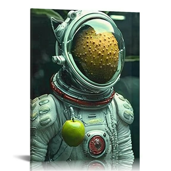 Autua Space Suit Green Apple Wall Decor Canvas Art Print for Living Room Bedroom Home Office, High Resolution Image, Handmade, Waterproof, Tear Resistant, Perfect Gift, Easy to Frame 12x16 in