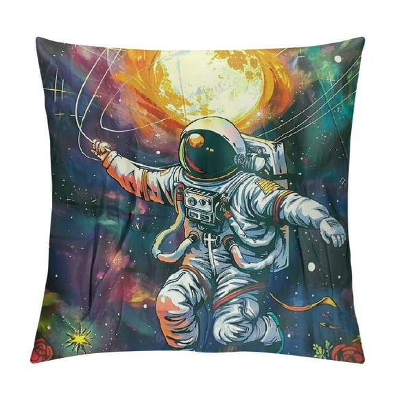 Autua Spaceman Sun Flower Graphic Decorative Cushion Throw Pillow Cover for Home Couch Living Room Bed Sofa Square Pillow Covers 1PC 12x12in