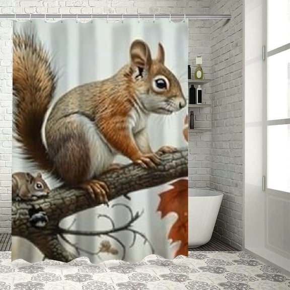 Autua Squirrel Branch Mouse Bathroom Decor Set Graphic Print Polyester Stylish Bathroom Decor Set with Hooks 100% Polyester Fiber Bathroom Shower Curtain Home Bathtubs Decor with Hooks 36"x72
