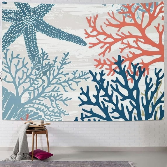 Autua Starfish Coral Sea Fan Tapestry Wall Hanging Unique Style Graphic Tapestries for Home Decor Living Room Bedroom Farmhouse Dorm - 4 Sizes Available 60x50inch