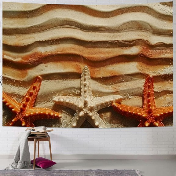 Autua Starfish Sandy Beach Wave Tapestry Wall Hanging Unique Style Graphic Tapestries Home Wall Decor Art for Living Room Bedroom Apartment Farmhouse Dorm 40x30inch