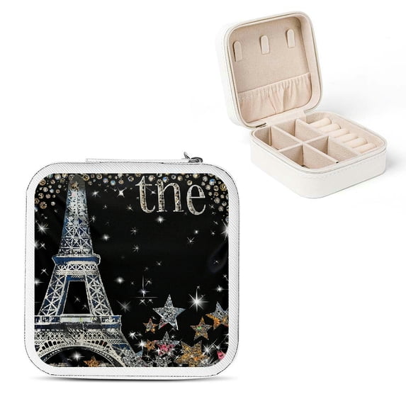 Autua Stars Diamonds Jewelry Box for Necklaces, Rings, Earrings - Compact Travel Case with Multiple Storage Spaces White