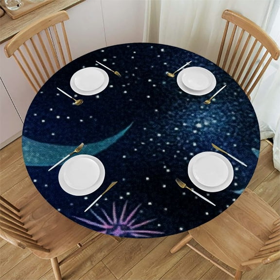 Autua Stars Moon Space Art Round Tablecloth Stain-Resistant Indoor Outdoor for Picnic Dining Kitchen Farmhouse - Home Kitchen Parties Holiday Dinner 31"-35