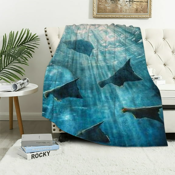 Autua Stingray Blanket Gifts for Adults Kids Soft Warm Lightweight Cozy Plush Sea Ocean Fish Theme Throw Blankets for Bedroom Living Room Sofa Home Decor 40x50in