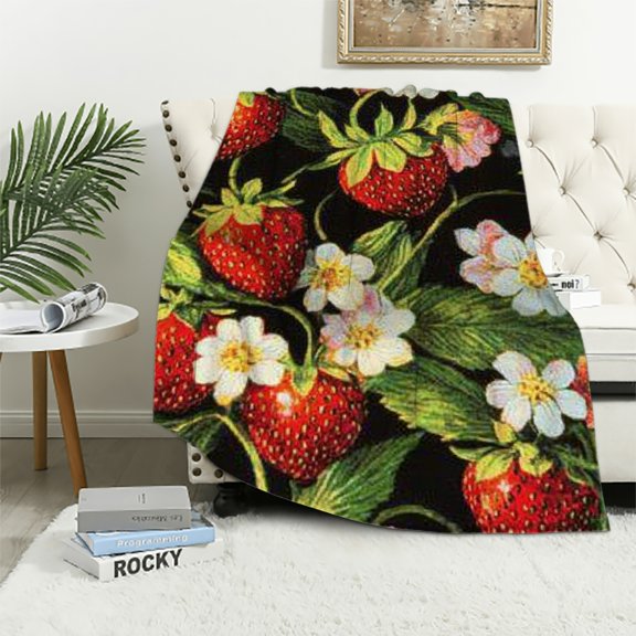 Autua Strawberries Flowers Lightweight Blanket All Seasons Throw 40x50in