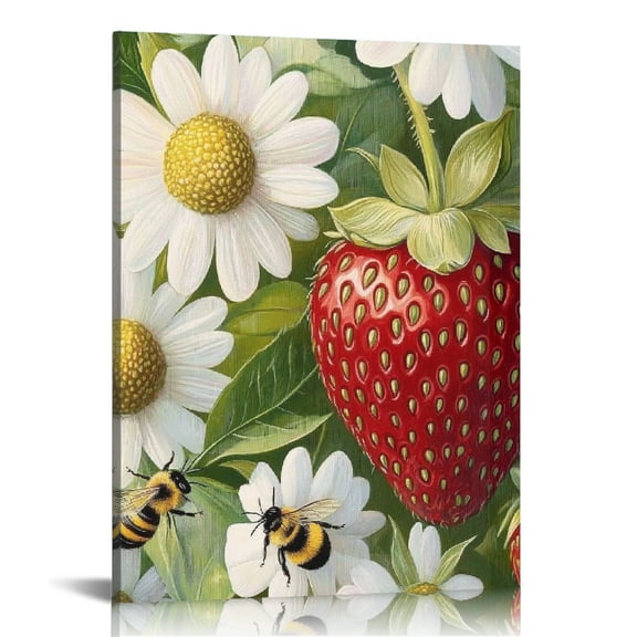 Autua Strawberry Daisy Bee Canvas Wall Art for Home Decor 12x16 in
