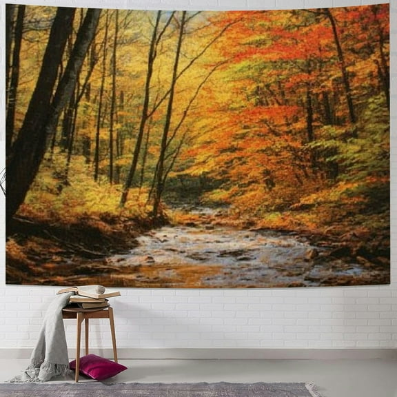 Autua Stream Forest Fall Colors Tapestry Wall Hanging Home Decor 60x50inch